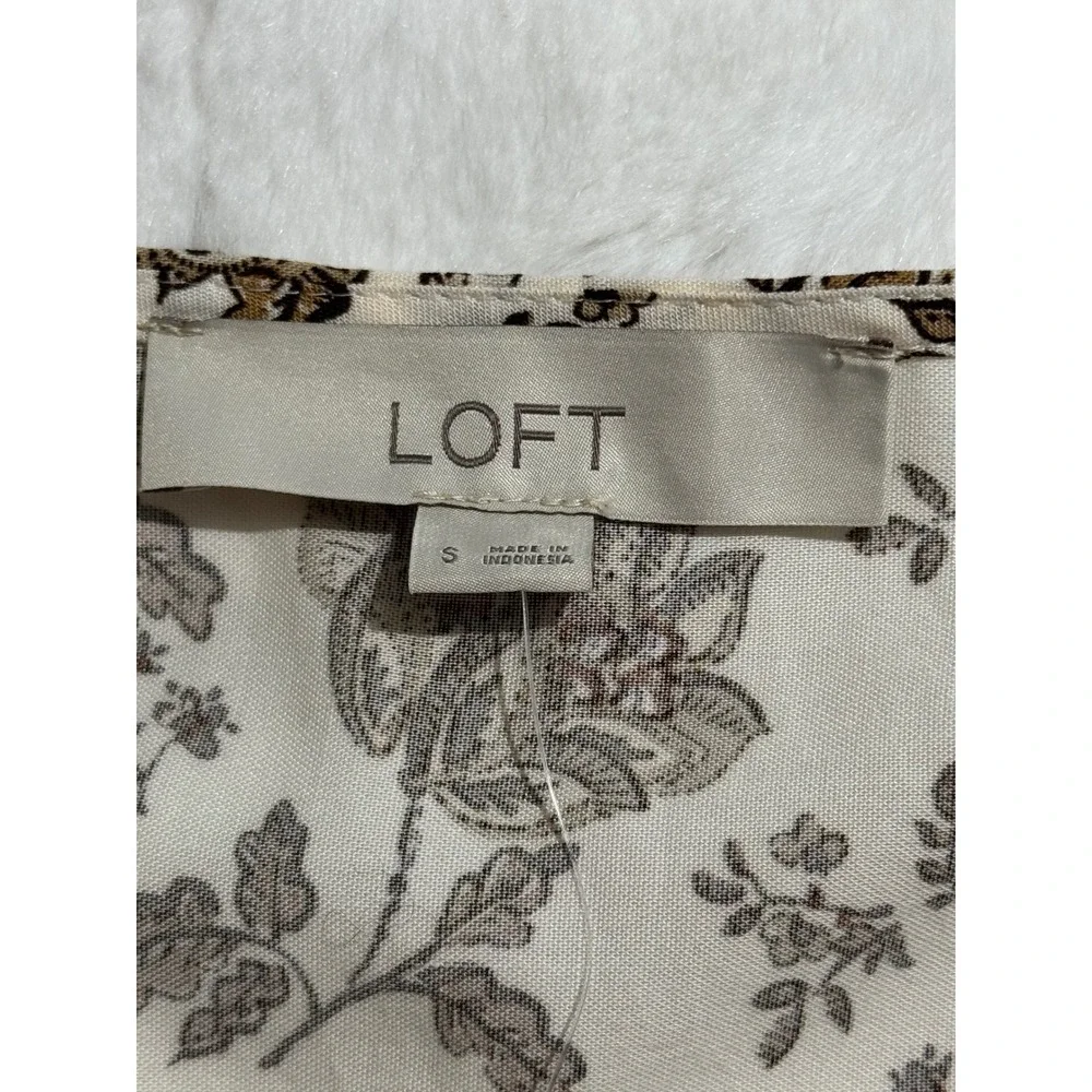LOFT Floral Boho Peplum Blouse Small Cottagecore Puff Sleeve V Neck Top NWT
